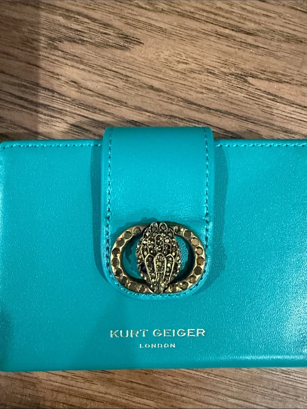 Kurt Geiger Teal Leather Snap Key & Card Holder with Brass Eagle Emblem